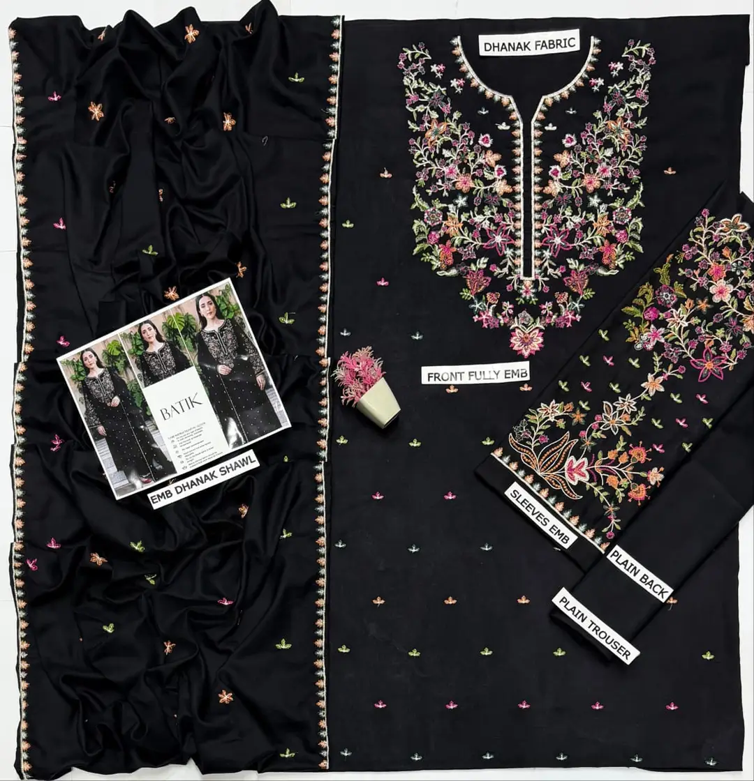 3 Pcs Women's Unstitched Embroidered Suit(HB)