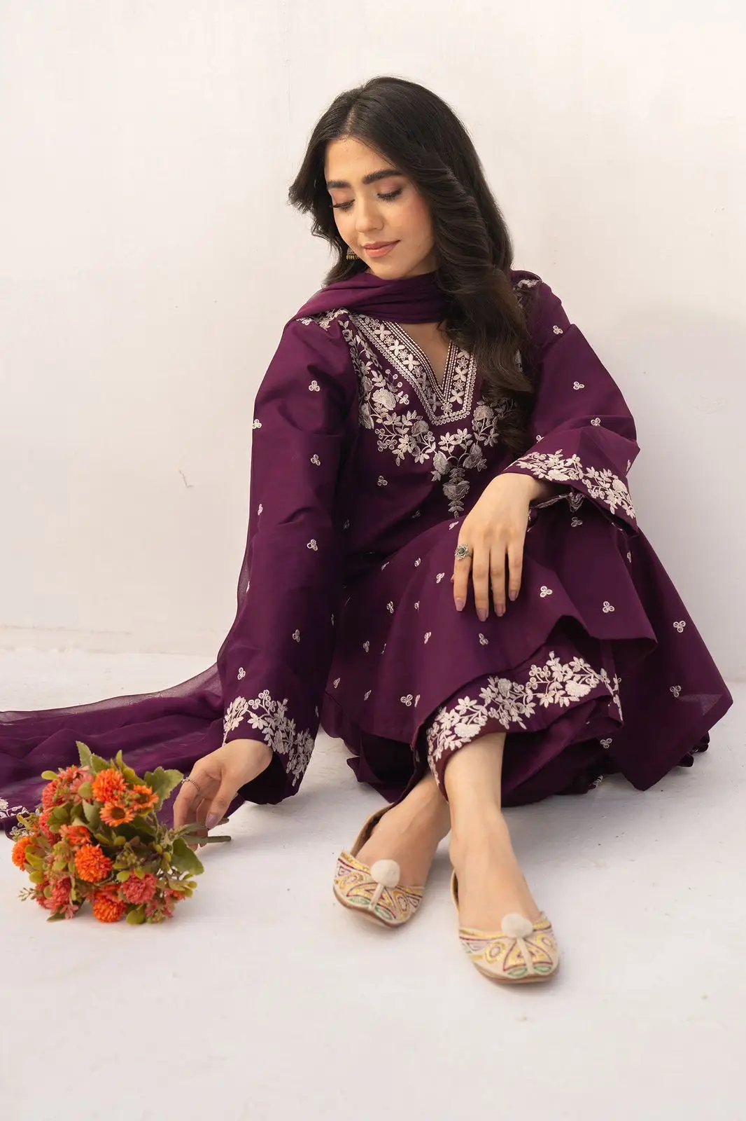 3 Pcs Women's Unstitched Embroidered Suit(HB)