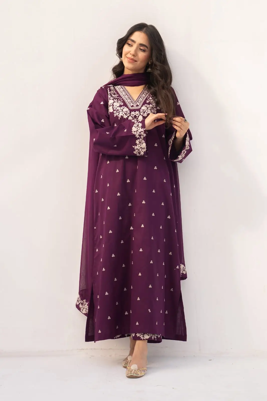 3 Pcs Women's Unstitched Embroidered Suit(HB)