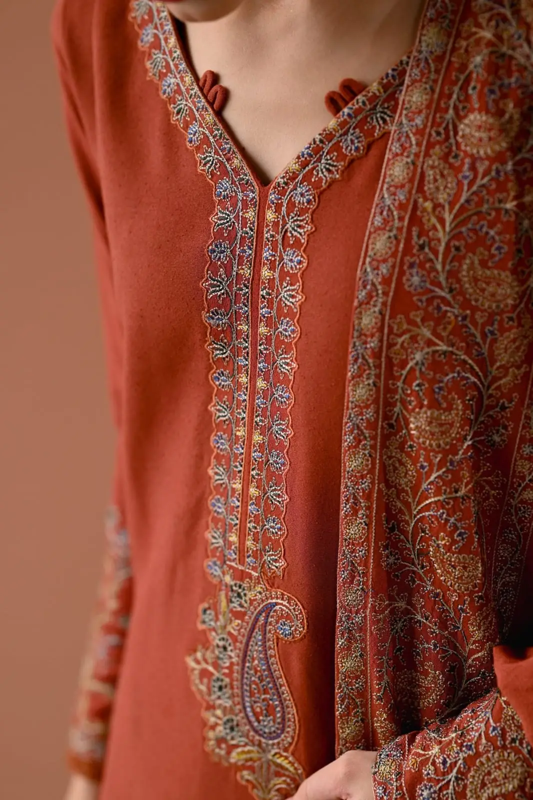 3 Pcs Women's Unstitched Embroidered Suit(HB)
