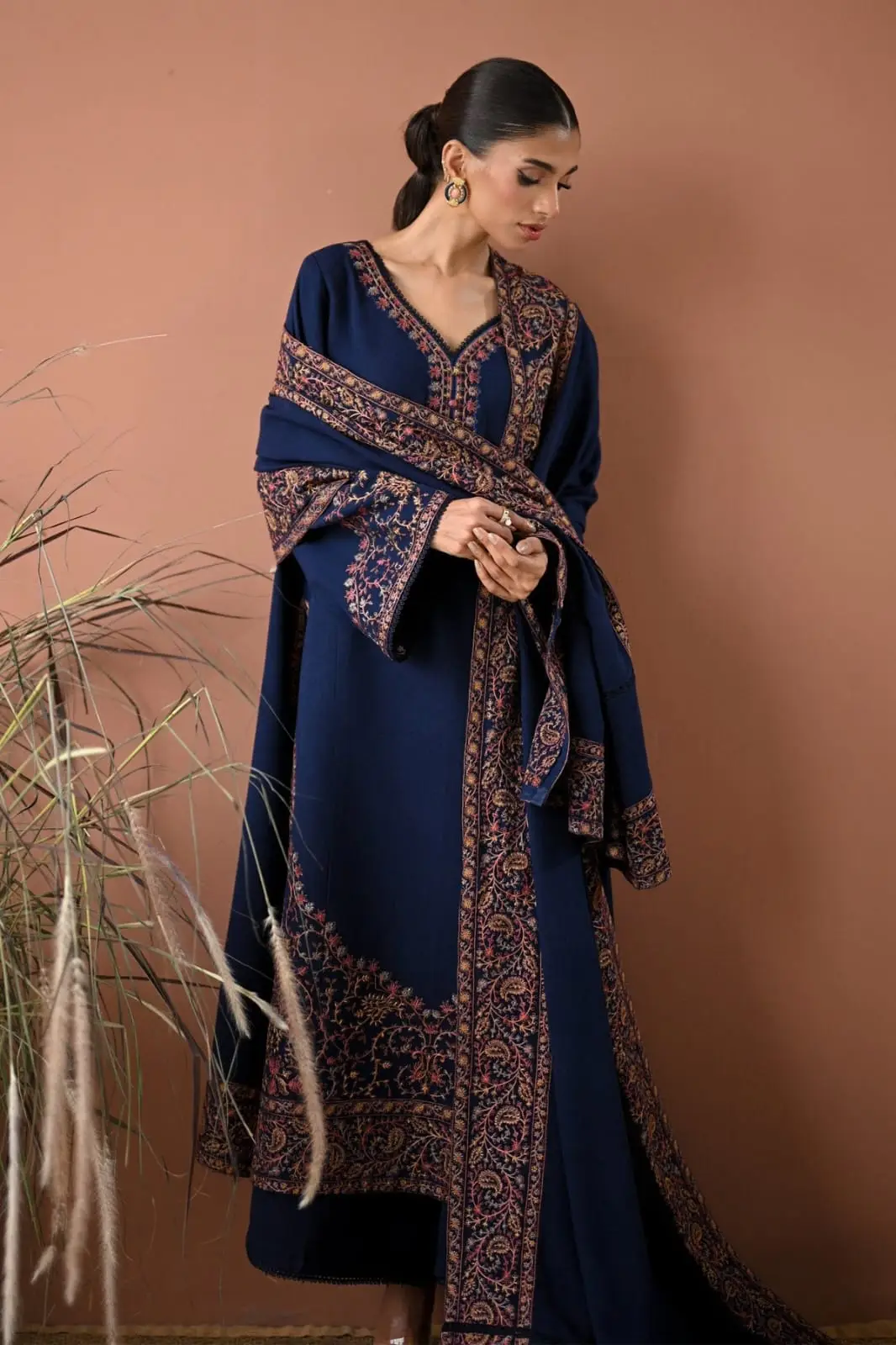 3 Pcs Women's Unstitched Embroidered Suit(HB)