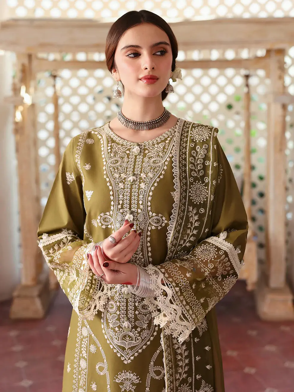 3 Pcs Women's Unstitched Embroidered Suit(HB)