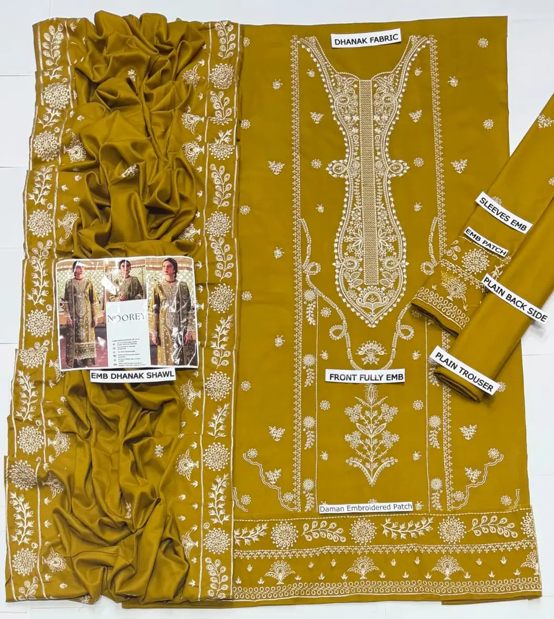 3 Pcs Women's Unstitched Embroidered Suit(HB)