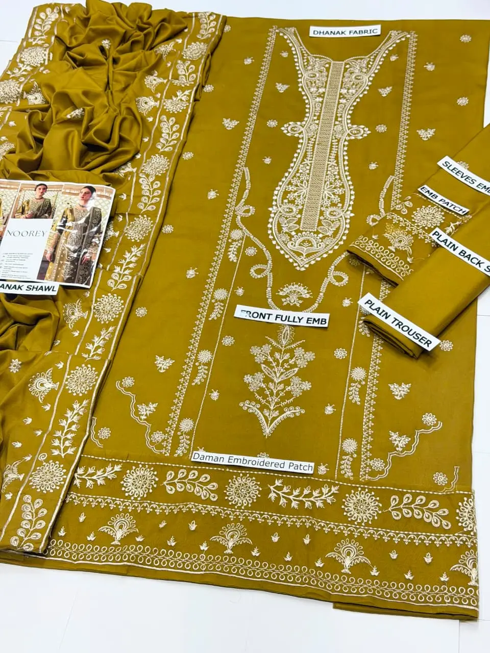 3 Pcs Women's Unstitched Embroidered Suit(HB)