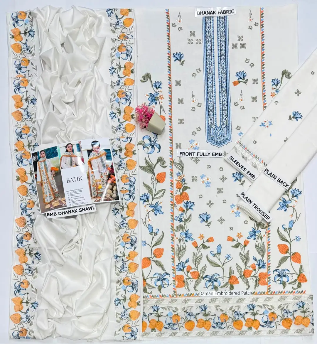 3 Pcs Women's Unstitched Embroidered Suit(HB)