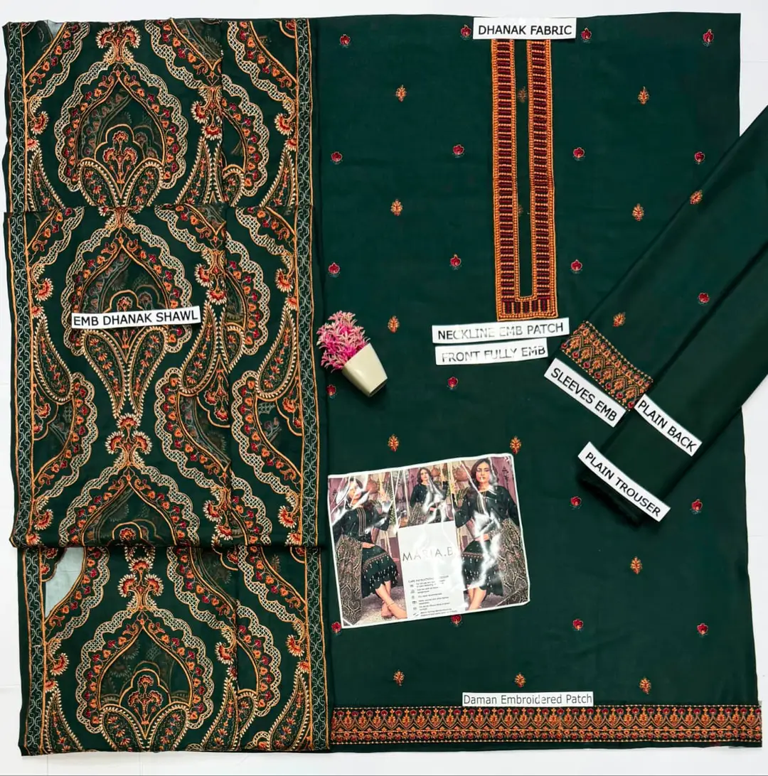 3 Pcs Women's Unstitched Embroidered Suit(HB)