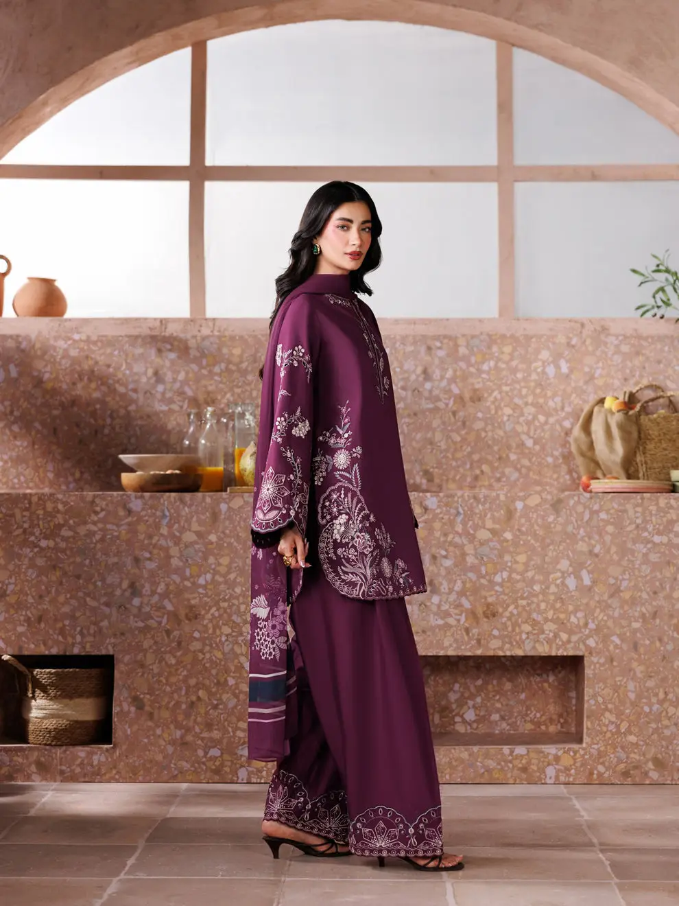 3 Pcs Women's Unstitched Embroidered Suit(HB)