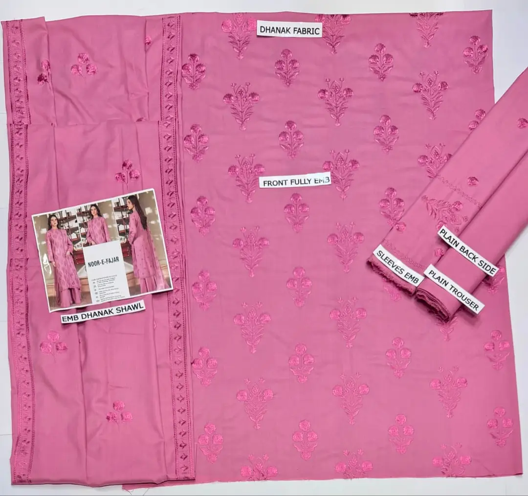 3 Pcs Women's Unstitched Embroidered Suit(HB)