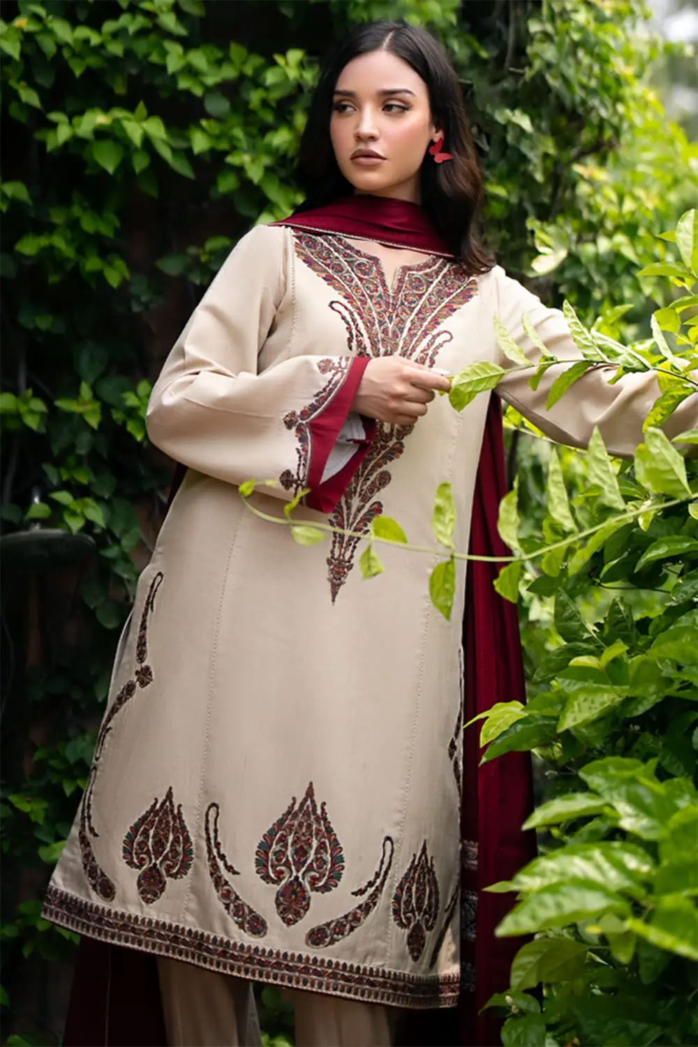3 Pcs Women's Unstitched Embroidered Suit(HB)