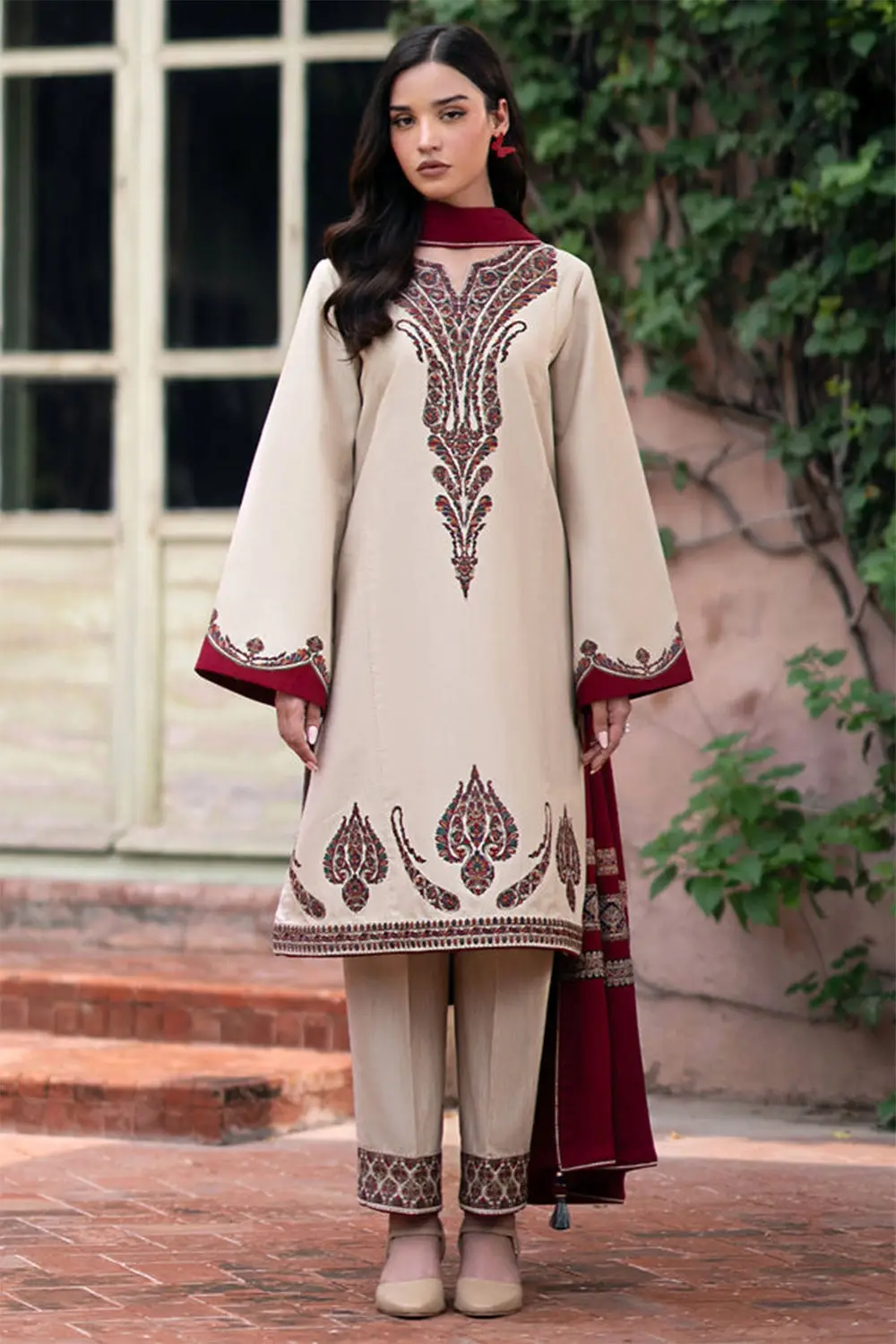 3 Pcs Women's Unstitched Embroidered Suit(HB)