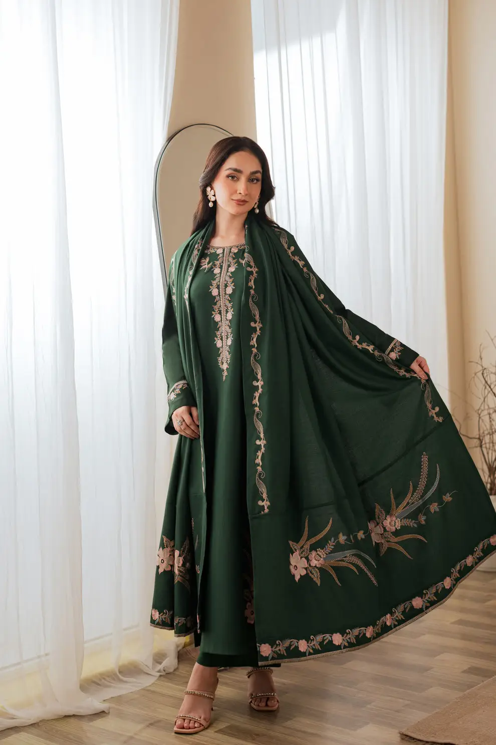 3 Pcs Women's Unstitched Embroidered Suit(HB)