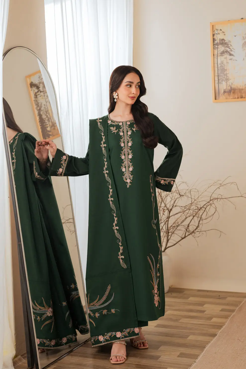 3 Pcs Women's Unstitched Embroidered Suit(HB)