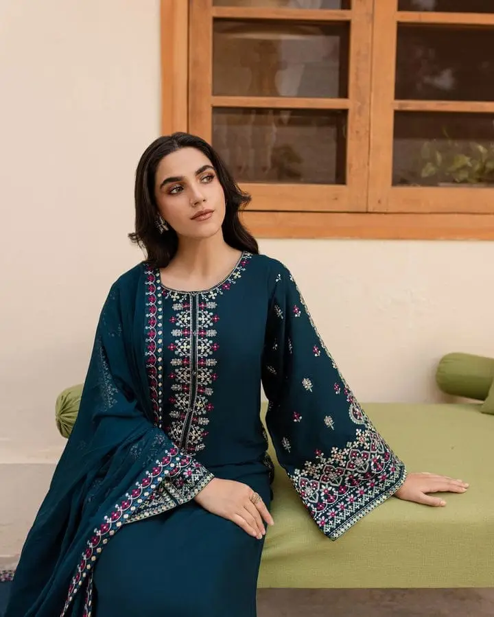 3 Pcs Women's Unstitched Embroidered Suit(HB)