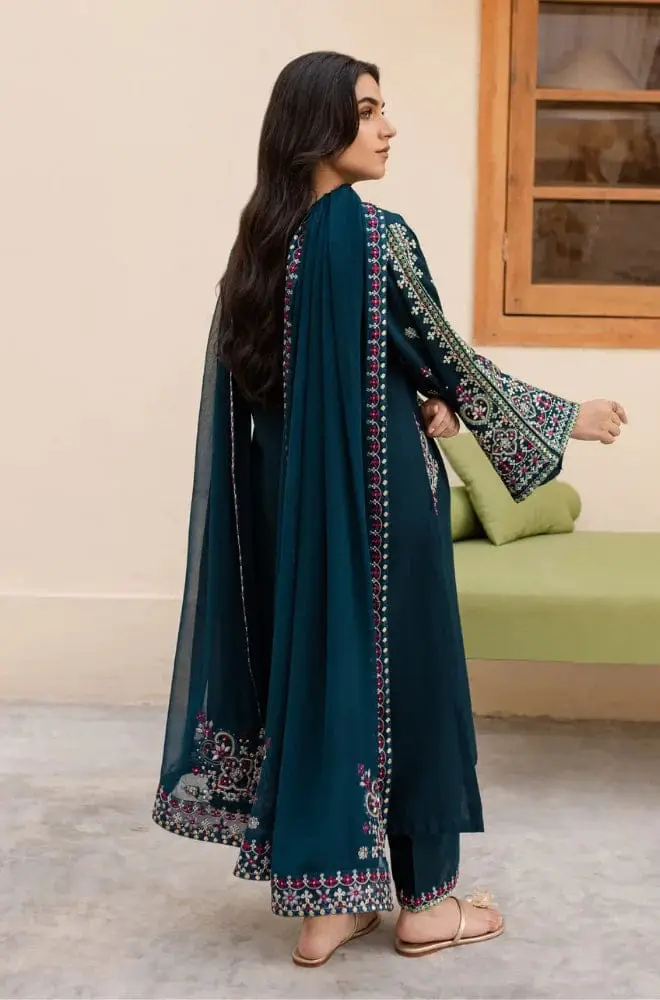 3 Pcs Women's Unstitched Embroidered Suit(HB)