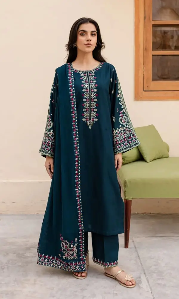 3 Pcs Women's Unstitched Embroidered Suit(HB)