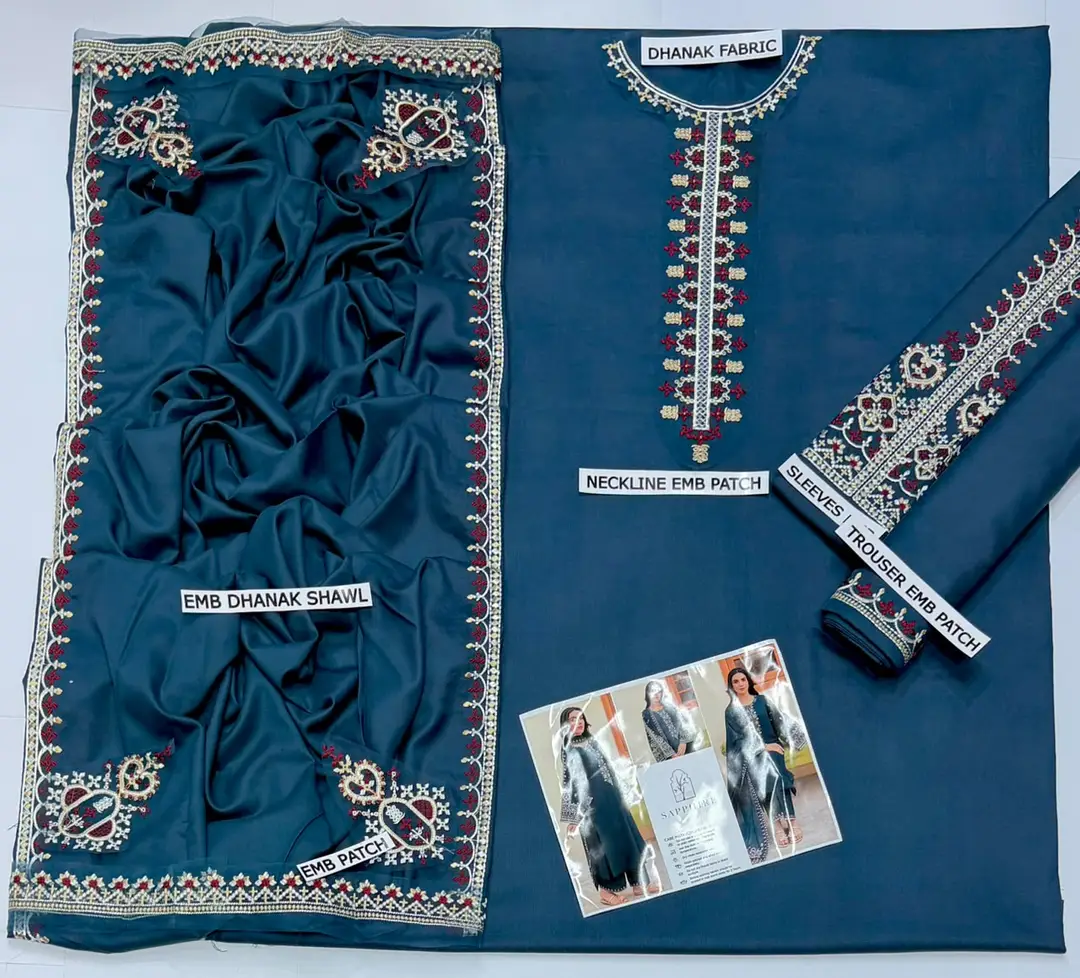 3 Pcs Women's Unstitched Embroidered Suit(HB)