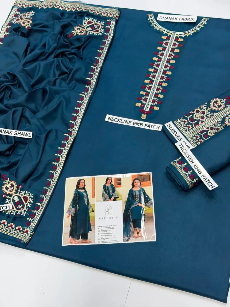 3 Pcs Women's Unstitched Embroidered Suit(HB)