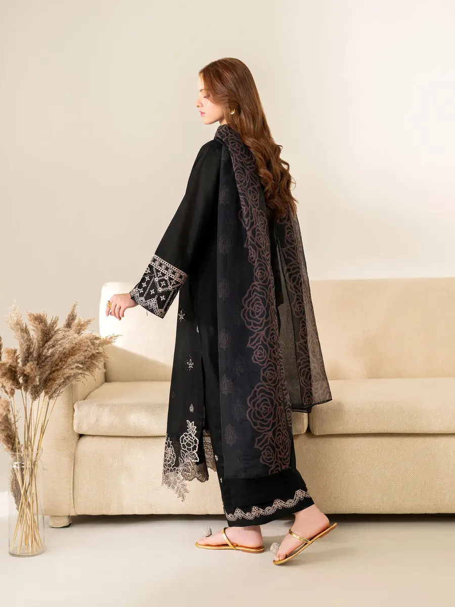 3 Pcs Women's Unstitched Embroidered Suit(HB)