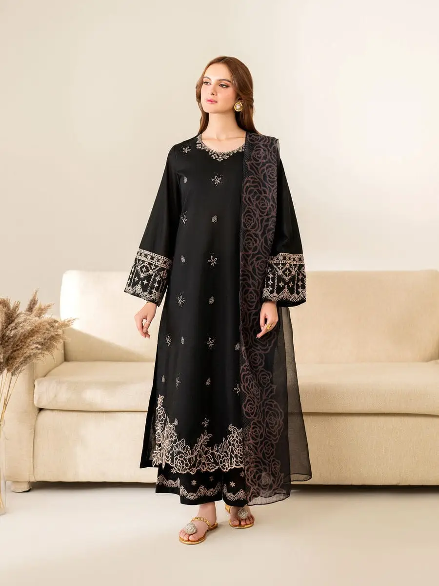 3 Pcs Women's Unstitched Embroidered Suit(HB)