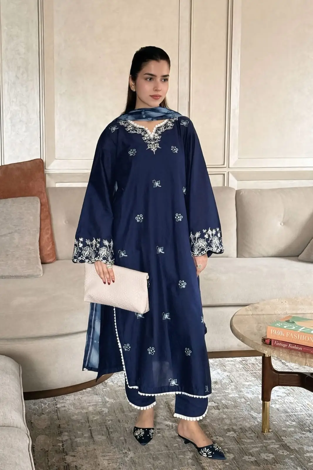 3 Pcs Women's Unstitched Embroidered Suit(HB)