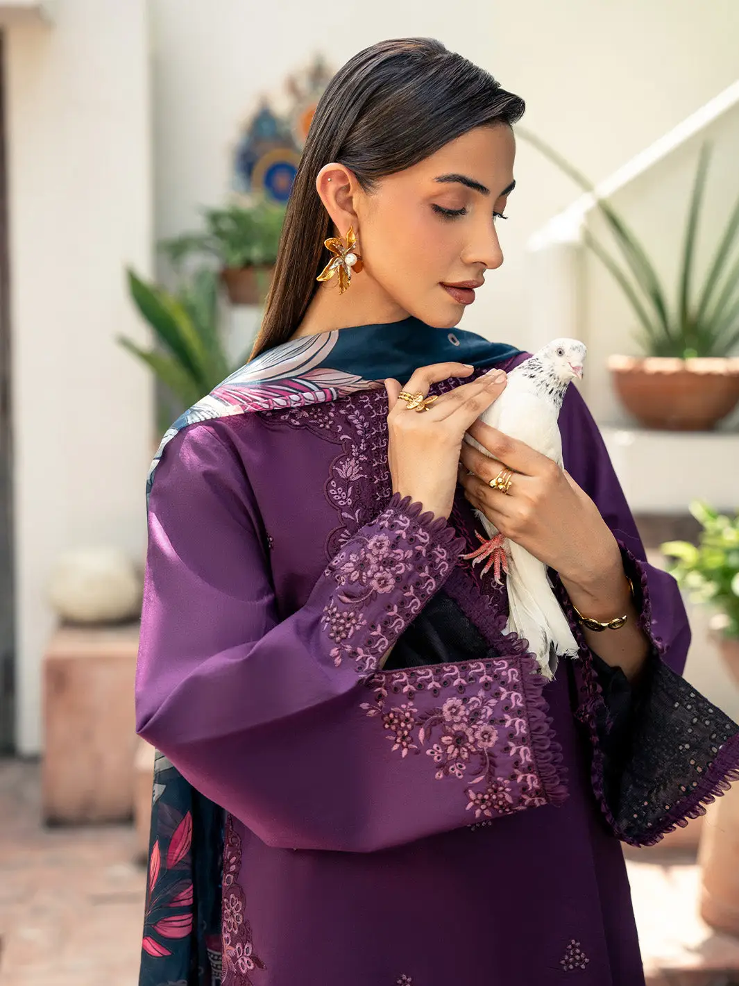 3 Pcs Women's Unstitched Embroidered Suit(HB)