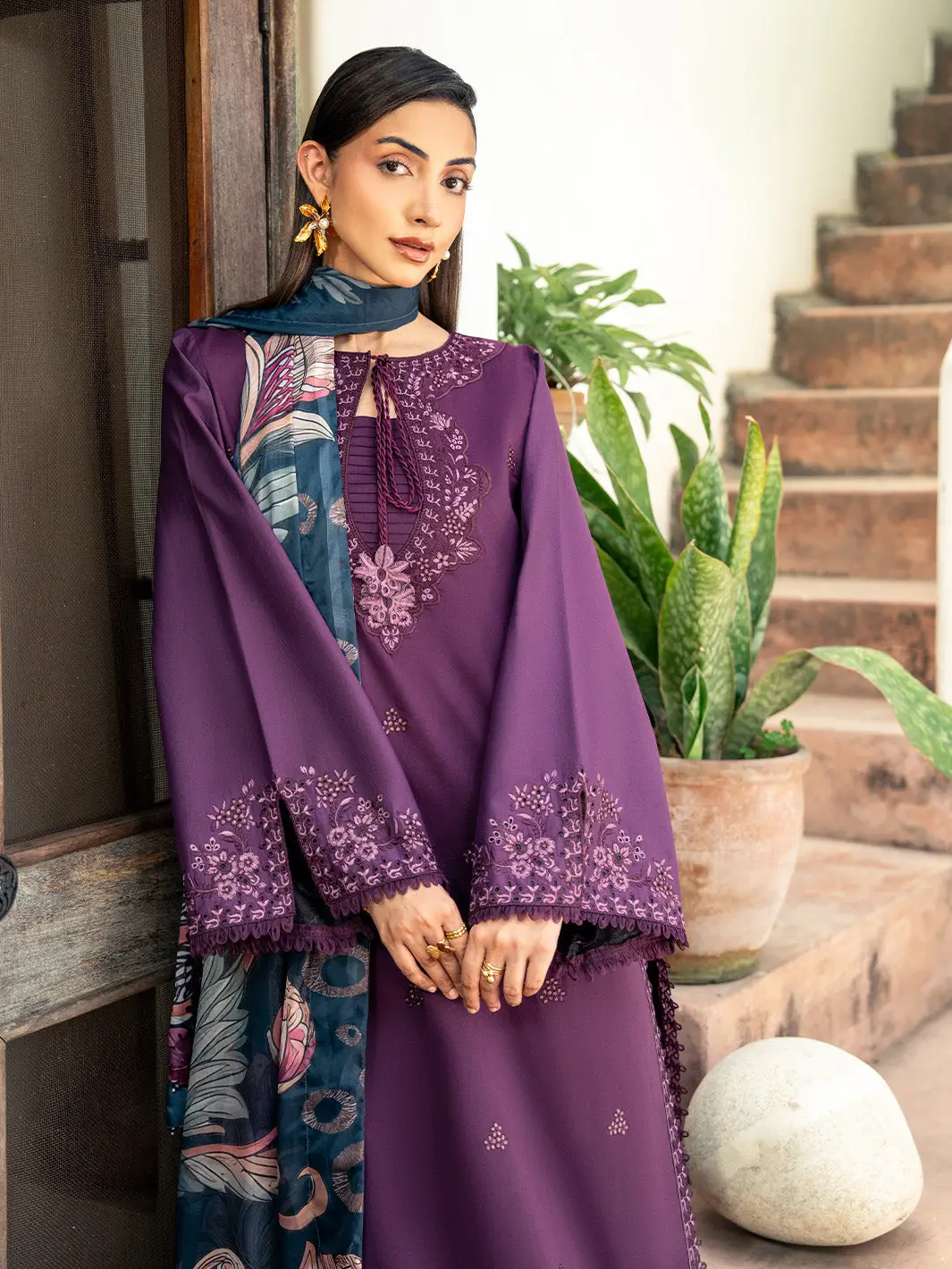 3 Pcs Women's Unstitched Embroidered Suit(HB)
