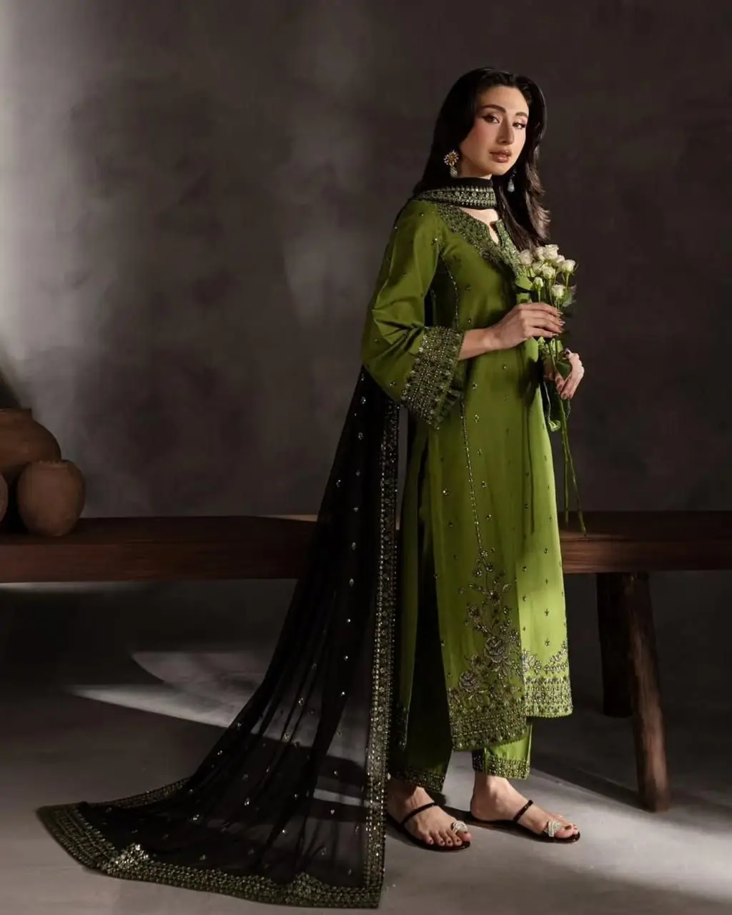 3 Pcs Women's Unstitched Embroidered Suit(HB)