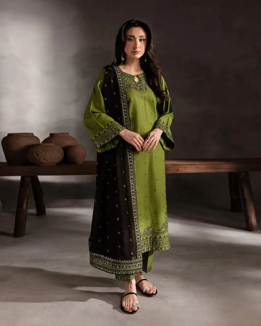 3 Pcs Women's Unstitched Embroidered Suit(HB)