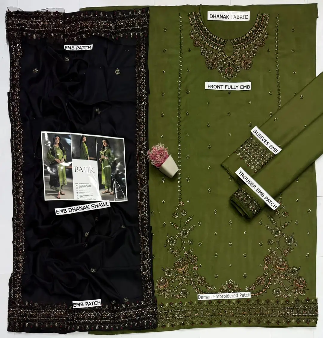 3 Pcs Women's Unstitched Embroidered Suit(HB)
