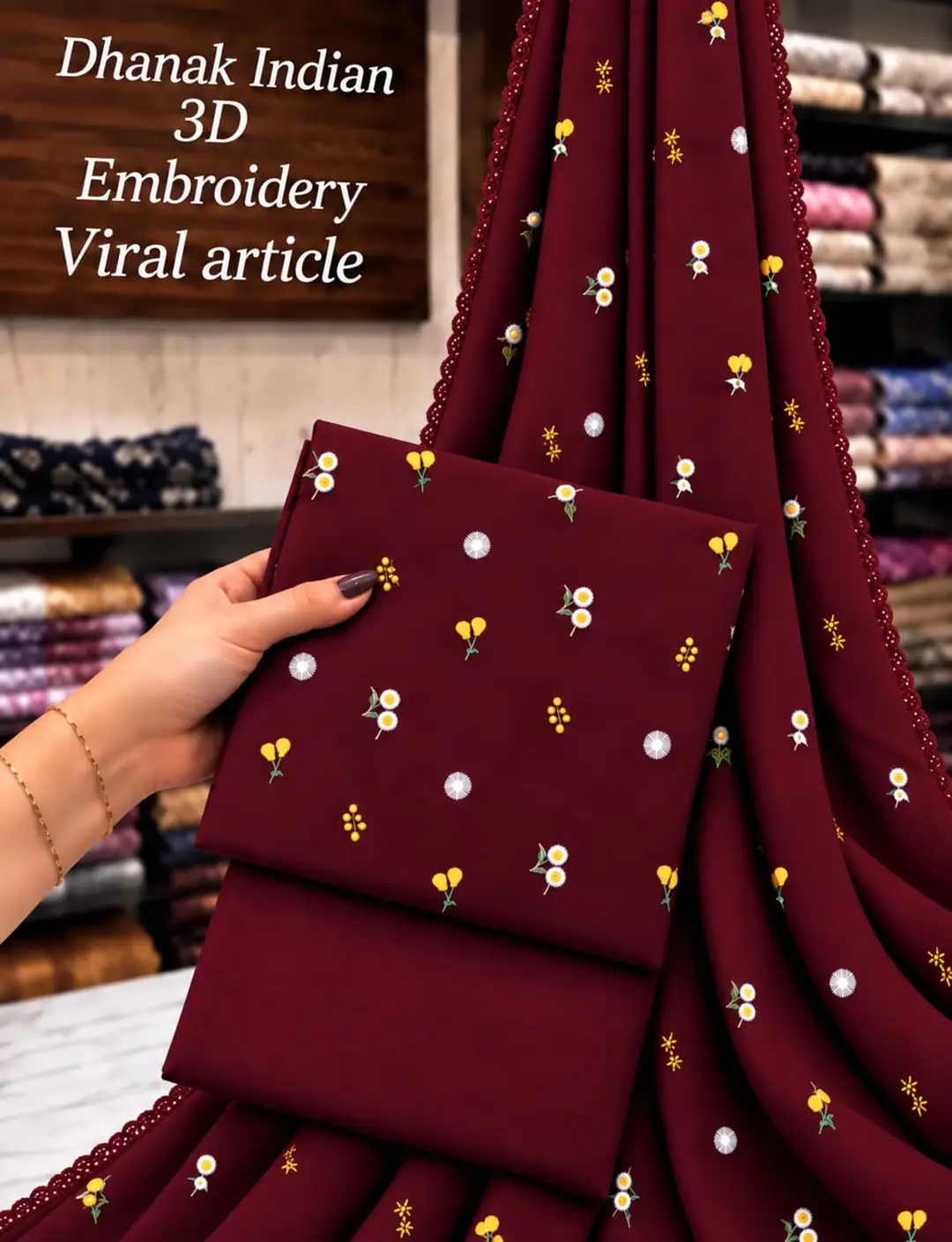 3 Pcs Women's Unstitched Embroidered Suit(bf)