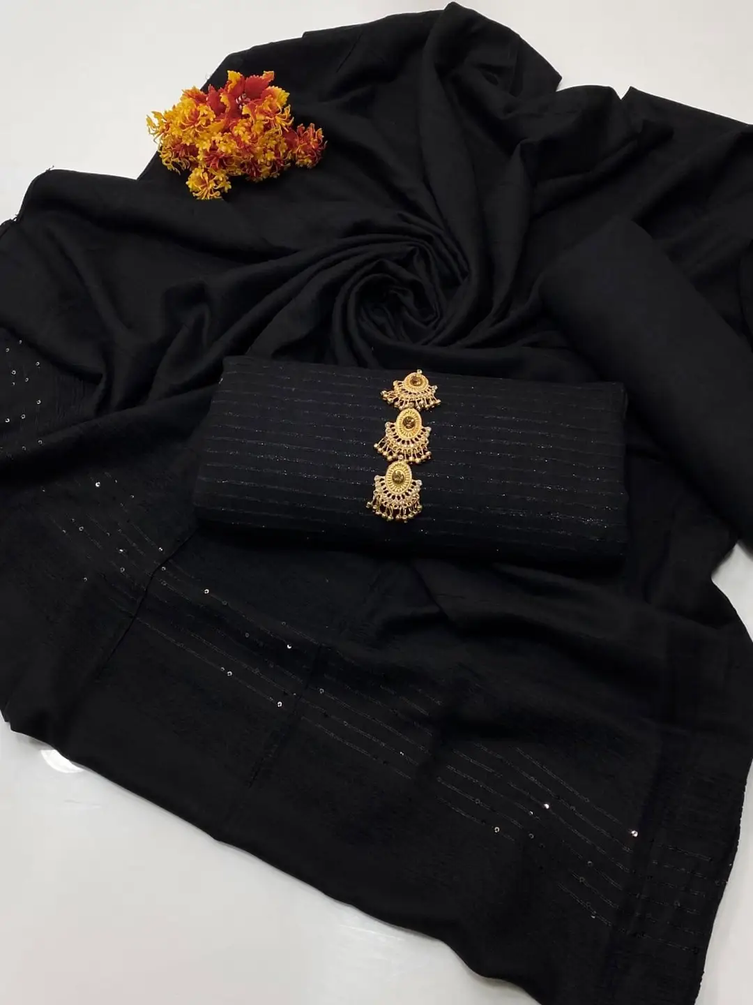 3 Pcs Women's Unstitched Zari Tilla Embroidered Suit(bf)