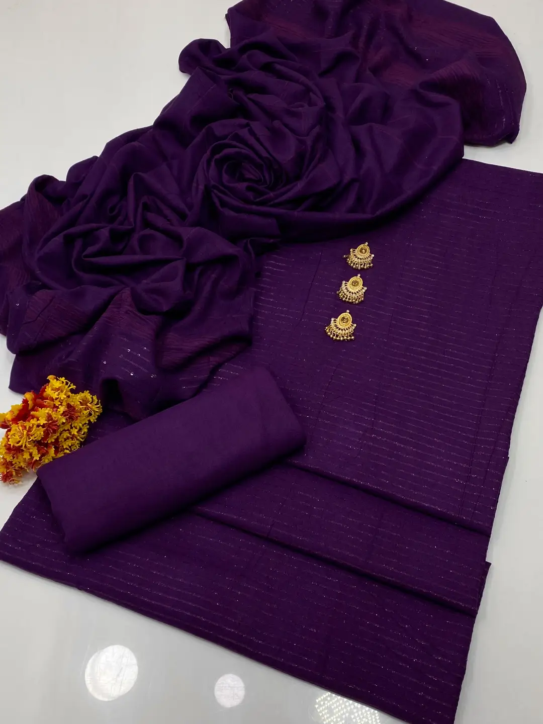 3 Pcs Women's Unstitched Zari Tilla Embroidered Suit(bf)