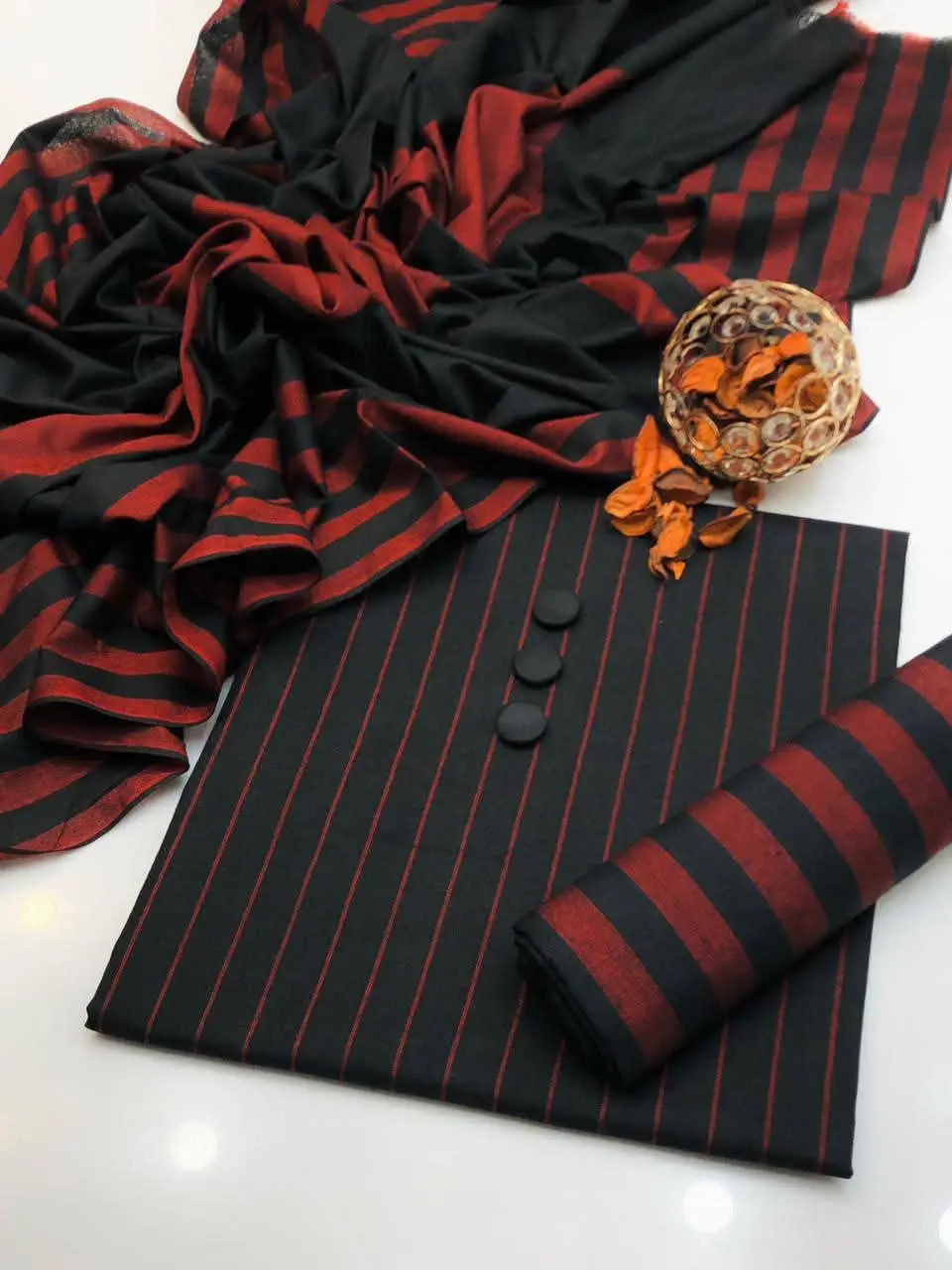 3 Pcs Women's Unstitched Printed Suit(bf)