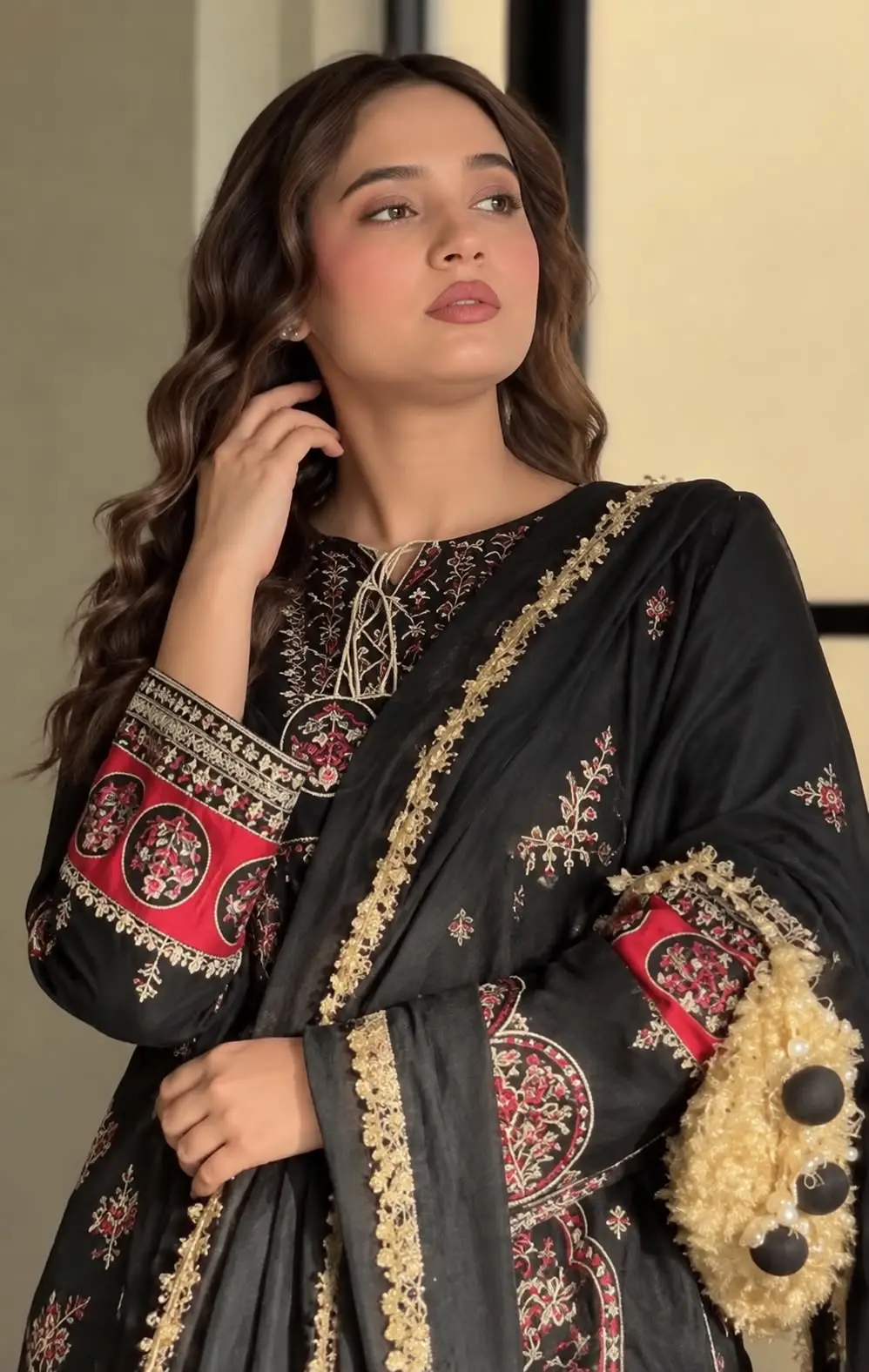 3 Pcs Women's Unstitched Embroidered Suit(skf)
