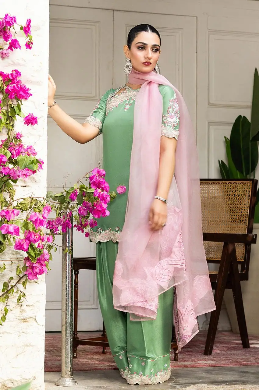 3 Pcs Women's Unstitched Embroidered Suit(skf)