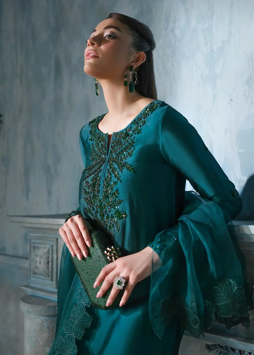 3 Pcs Women's Unstitched Embroidered Suit(skf)
