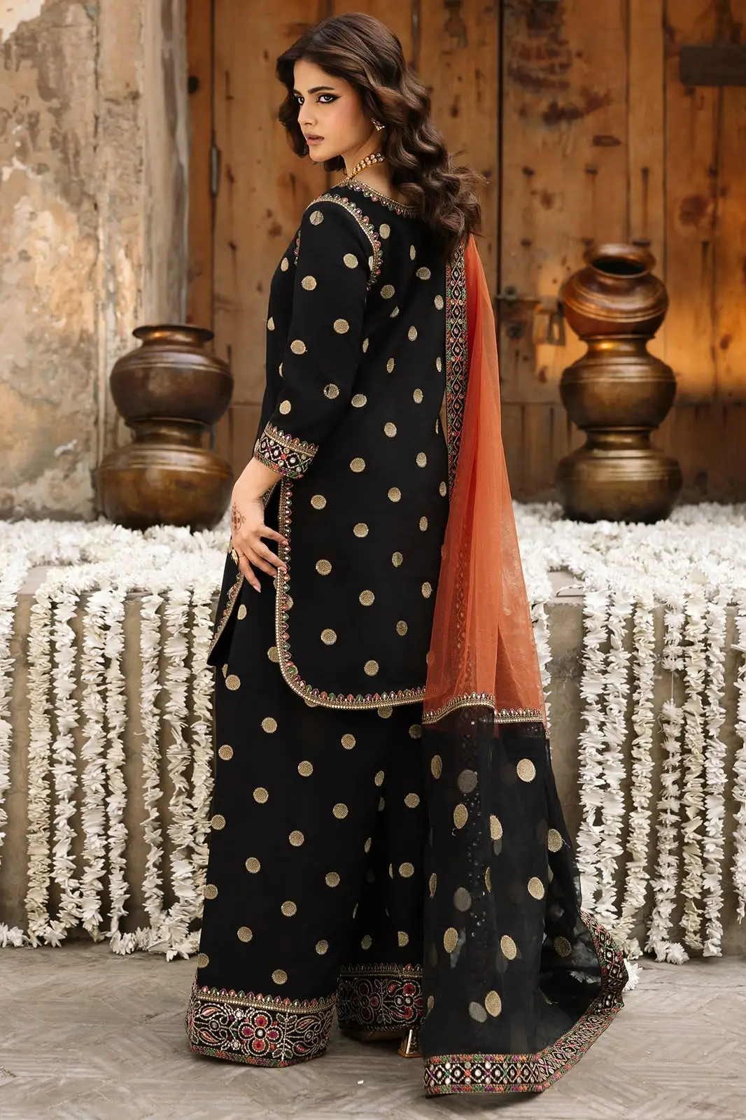 3 Pcs Women's Unstitched Zari Tilla Embroidered Suit(skf)