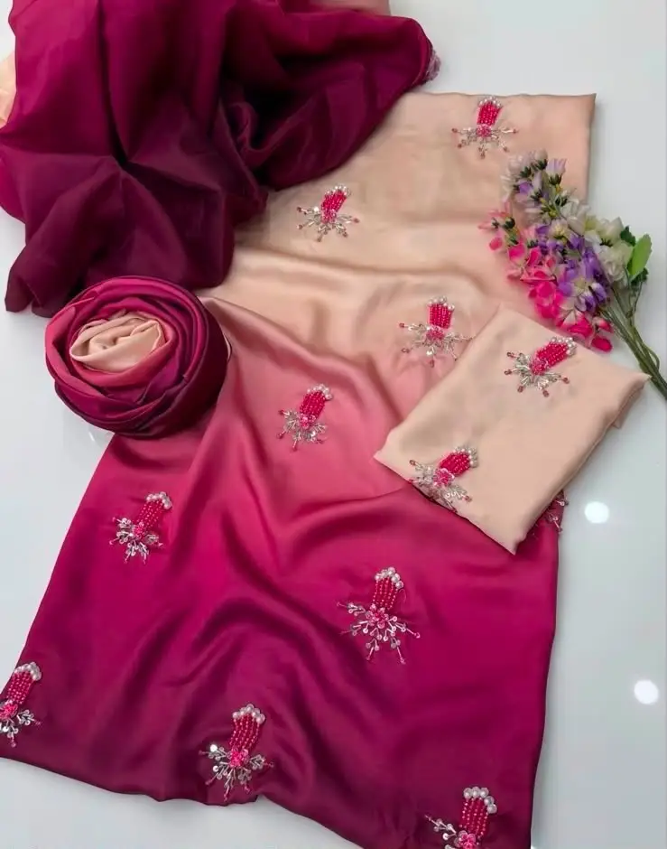 3 Pcs Women's Unstitched Hand Embroidered Suit(skf)
