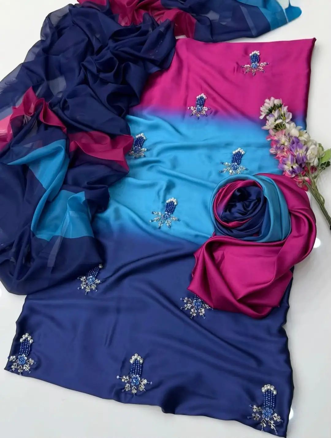 3 Pcs Women's Unstitched Hand Embroidered Suit(skf)