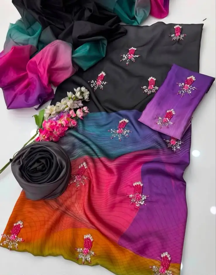 3 Pcs Women's Unstitched Hand Embroidered Suit(skf)
