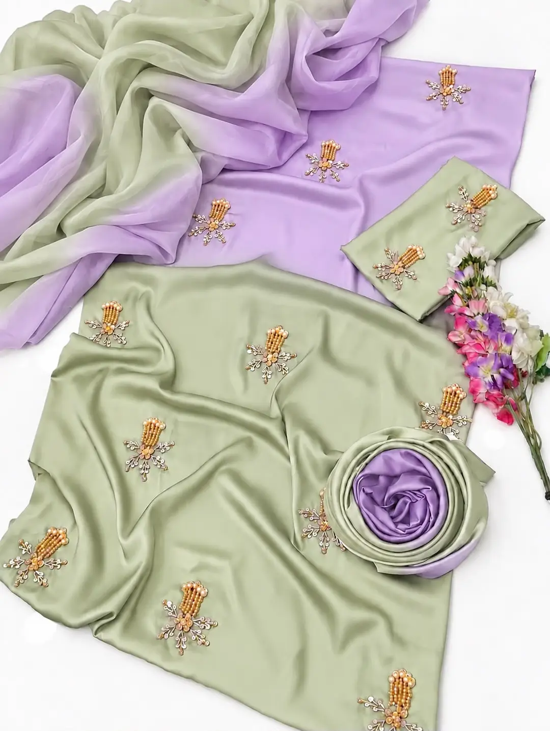 3 Pcs Women's Unstitched Hand Embroidered Suit(skf)