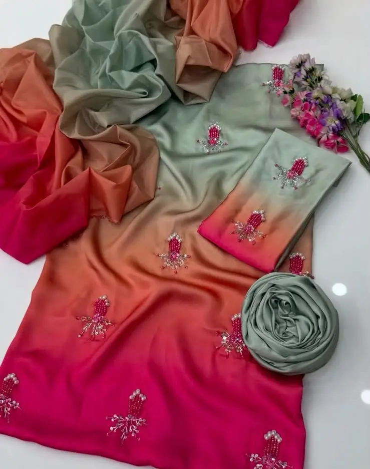 3 Pcs Women's Unstitched Hand Embroidered Suit(skf)