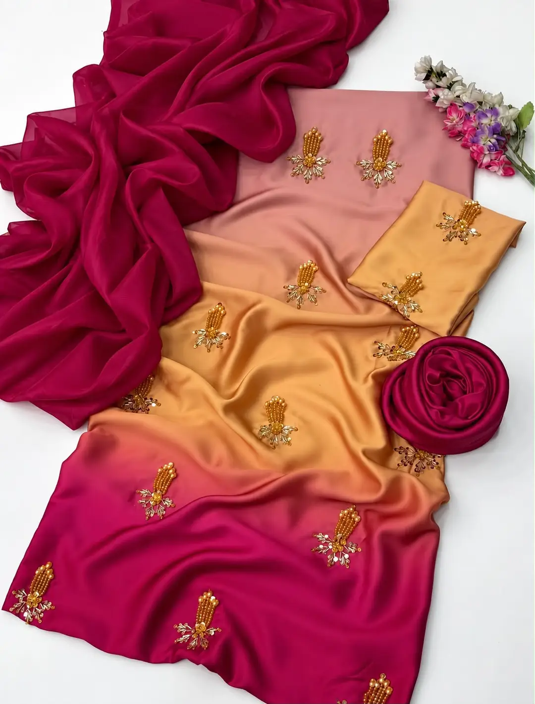 3 Pcs Women's Unstitched Hand Embroidered Suit(skf)