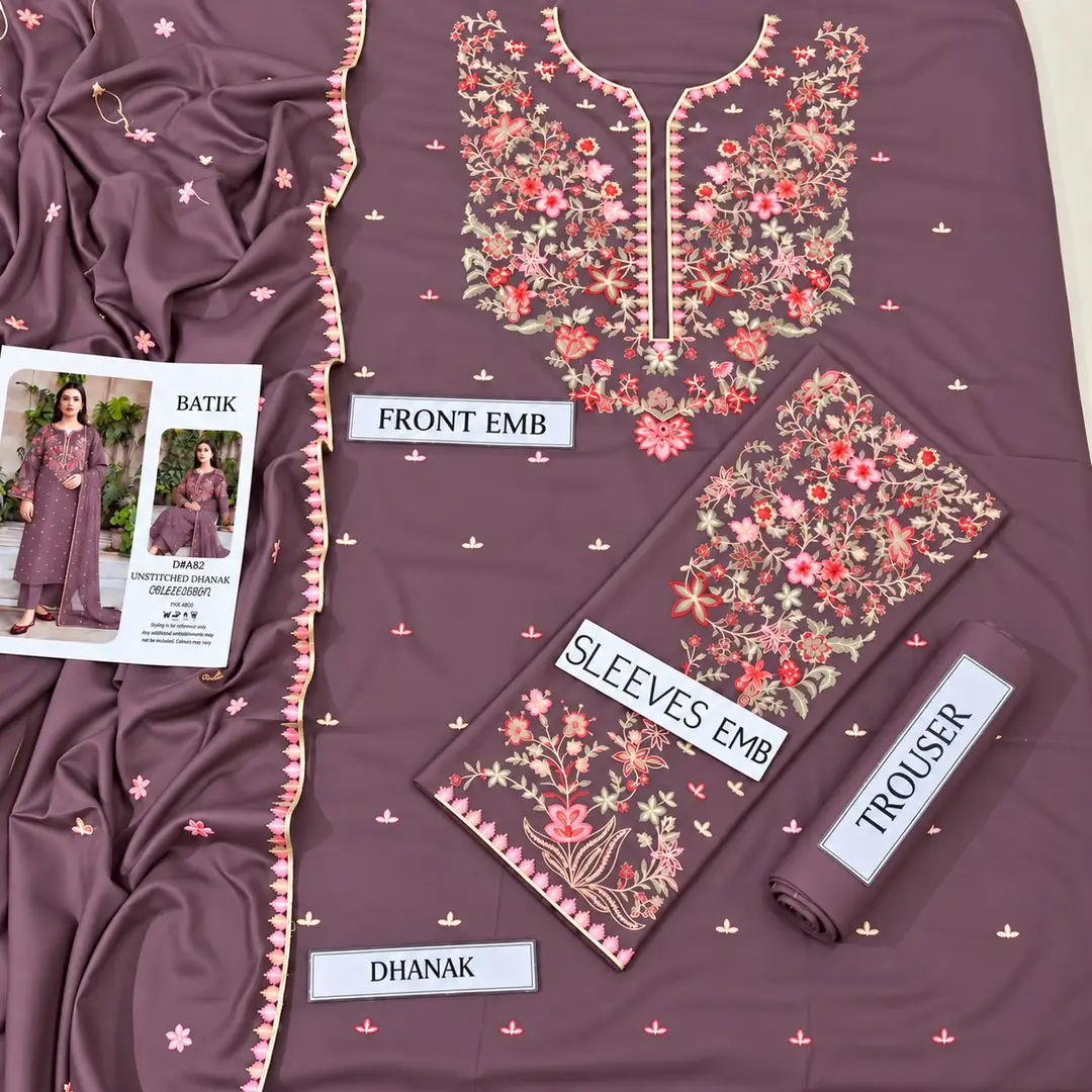3 Pcs Women's Unstitched Embroidered Suit(n&f)