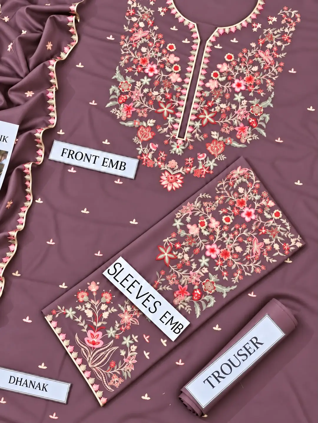 3 Pcs Women's Unstitched Embroidered Suit(n&f)
