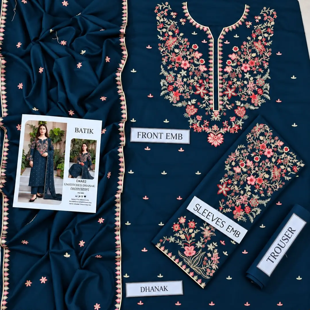 3 Pcs Women's Unstitched Embroidered Suit(n&f)