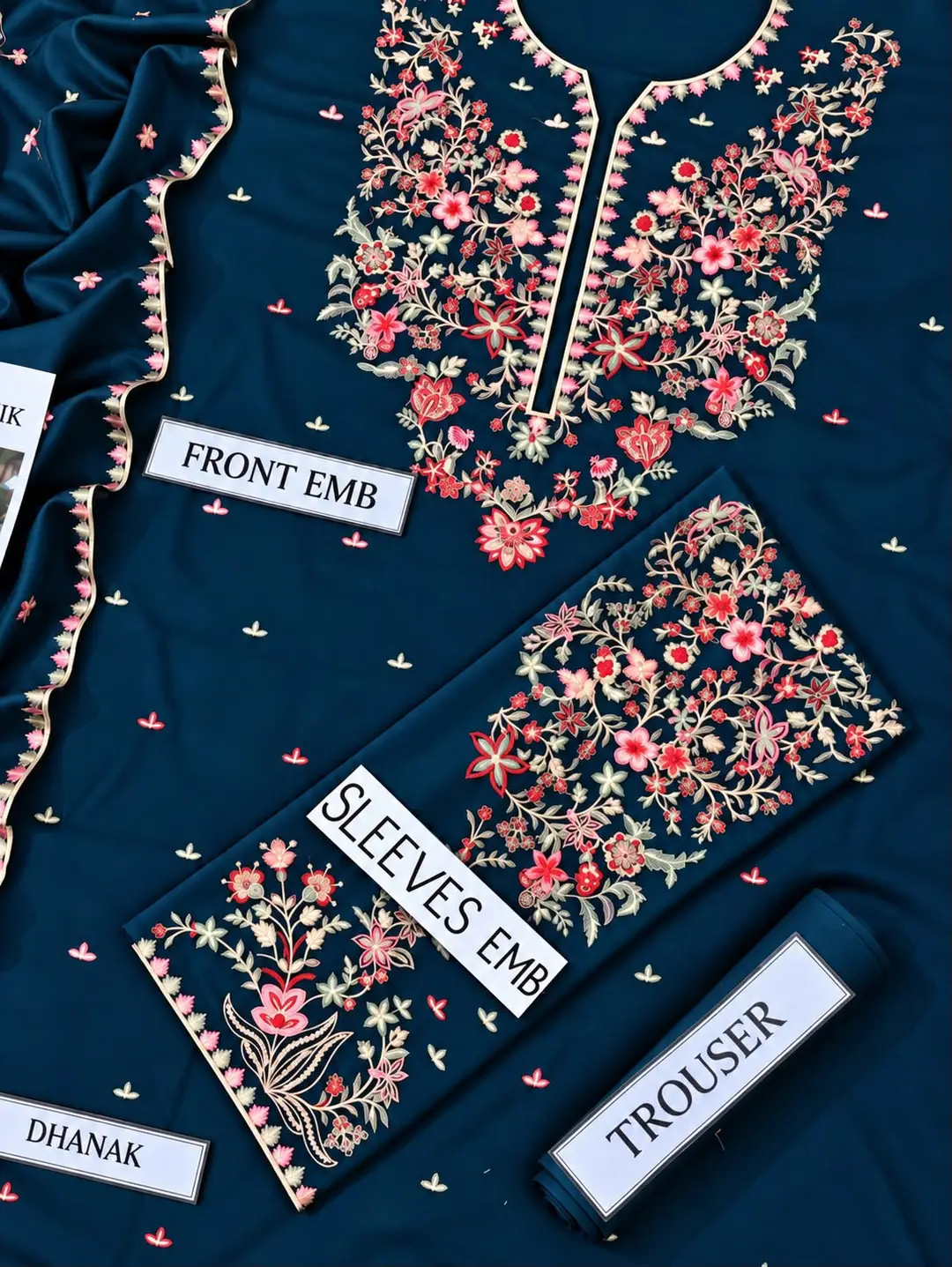 3 Pcs Women's Unstitched Embroidered Suit(n&f)