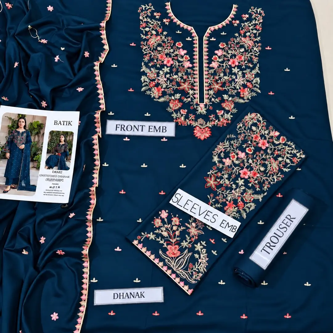 3 Pcs Women's Unstitched Embroidered Suit(n&f)