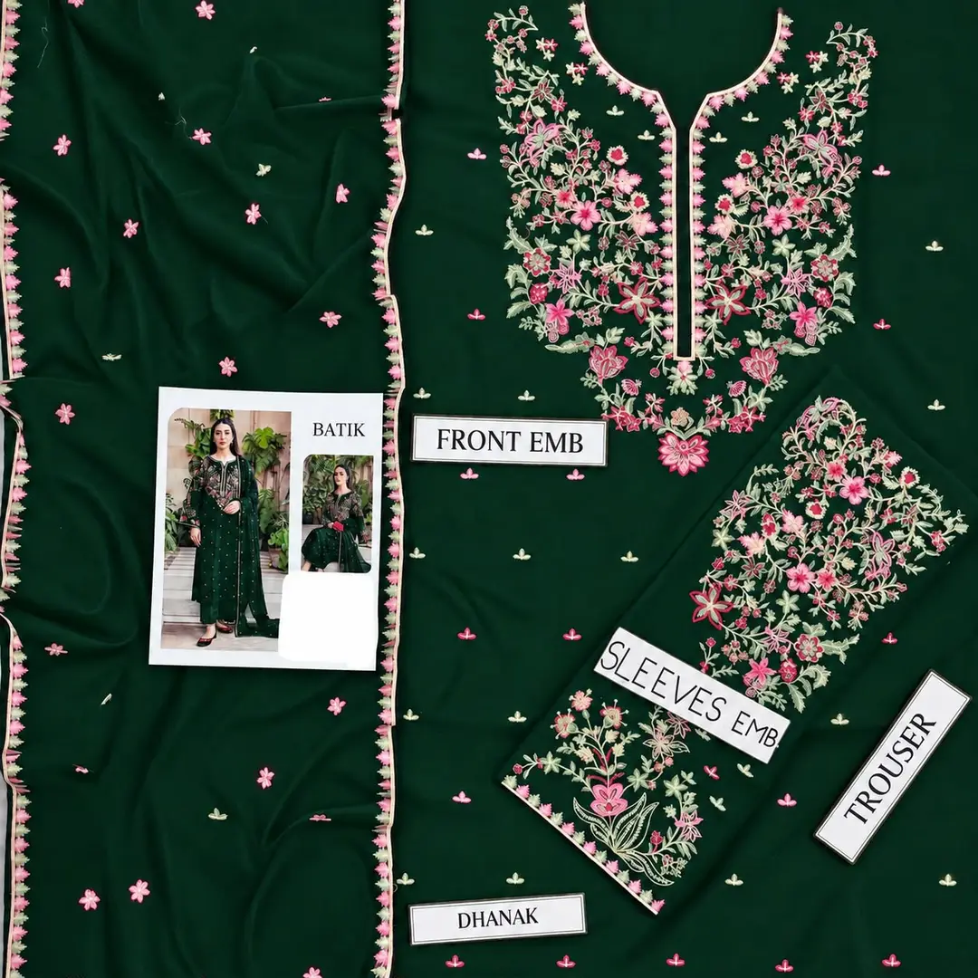 3 Pcs Women's Unstitched Embroidered Suit(n&f)