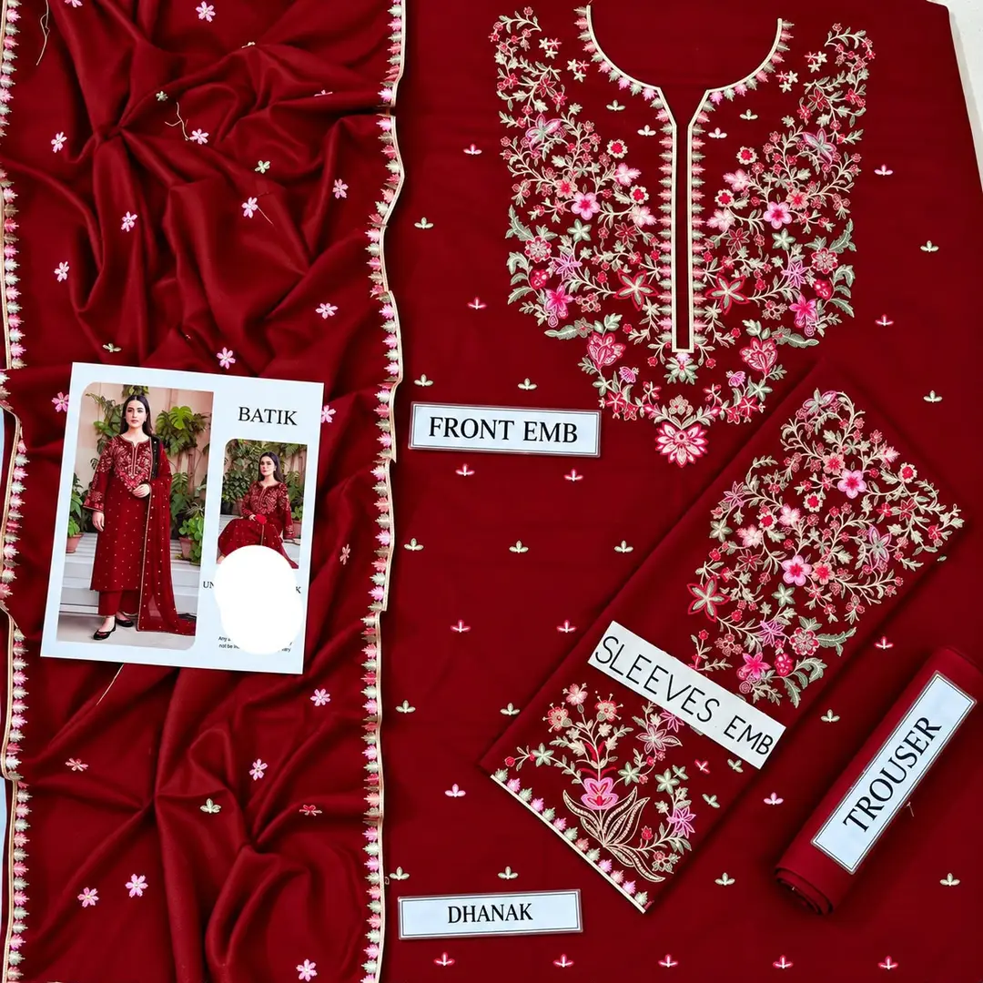 3 Pcs Women's Unstitched Embroidered Suit(n&f)